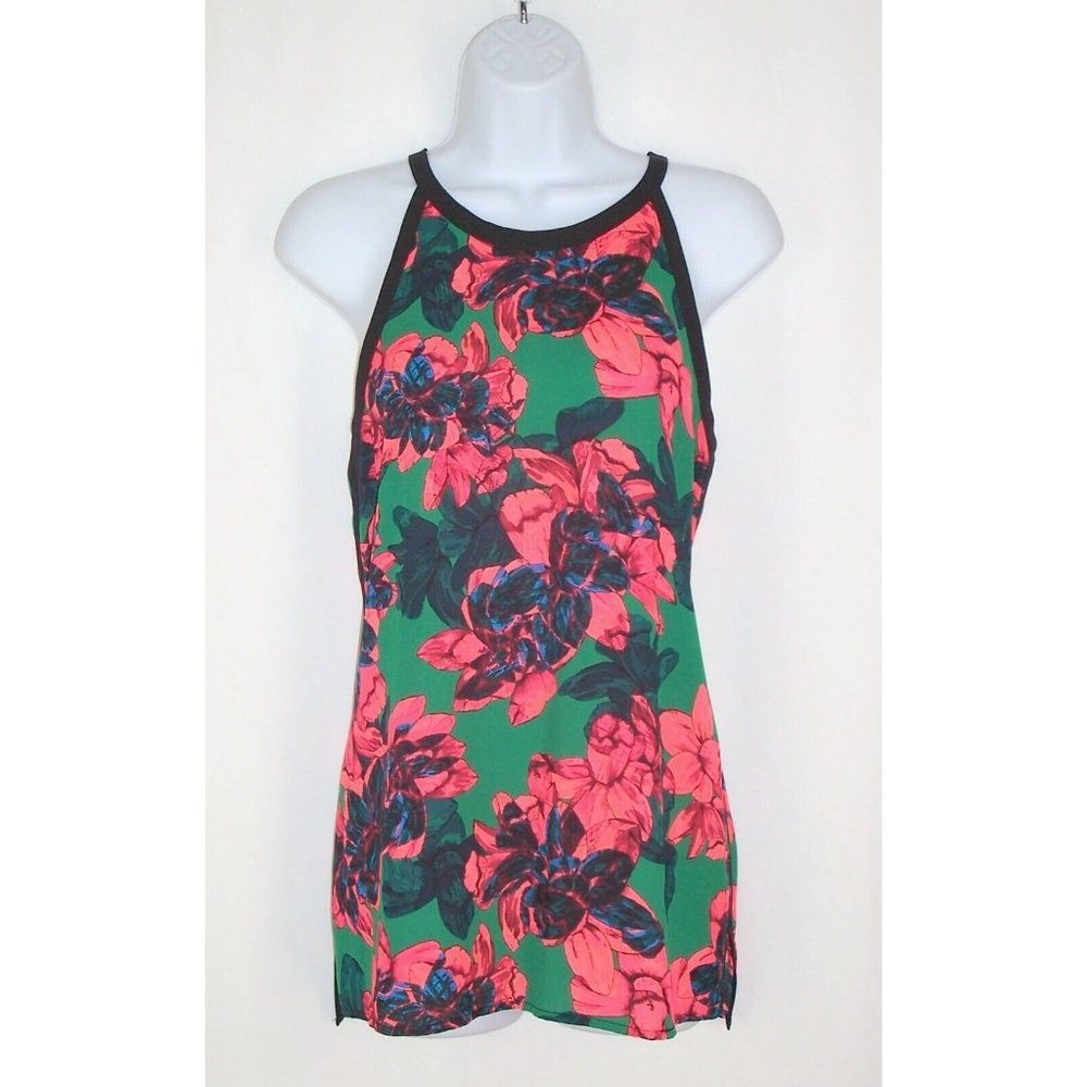 Vince Camuto Tank Halter Top S Sleeveless Hi Lo Floral Orange Green Black
